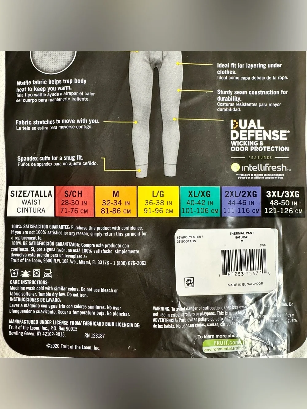 Fruit of the Loom Thermal Underwear Pants Long Johns NWT Natural